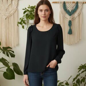 Loft S Black Ruffle Cutout Back Top Coquette Flowy Boho Edgy Whimsigoth Casual‎